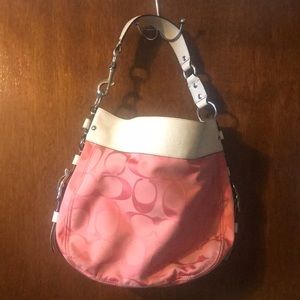 Coach Purse White Leather & Pink Canvas